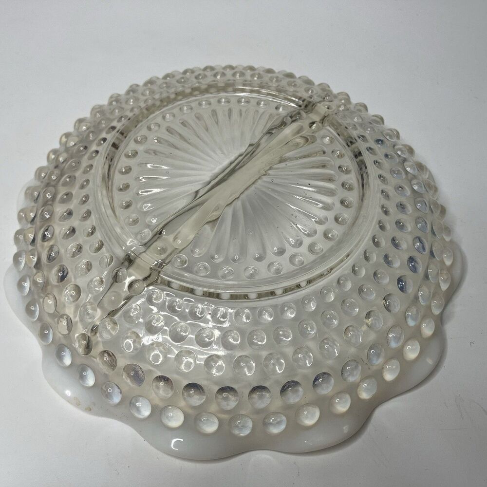 Vtg Moonstone Anchor Hocking Clear Opalescent Hobnail Relish Divided Dish Tray - Picture 4 of 6